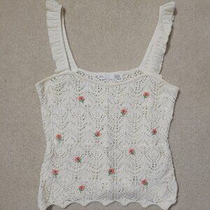 Sfera Women's Cream Color Crochet Floral Tank Top Blouse, Size Medium